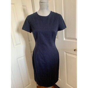 Banana Republic Pinstripes Pencil Dress Size 8 Navy Blue Short Sleeve Spandex